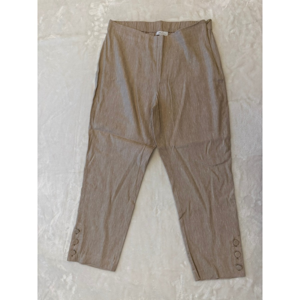 J. Jill Women's Linen Stretch Ankle Pants Tan Beige Button Detail Size Small